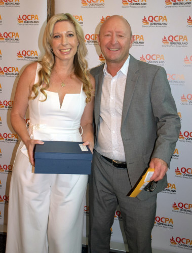Burdekin Life, Rachael Smith accepts trophy from Antony Phillips, Pagemasters