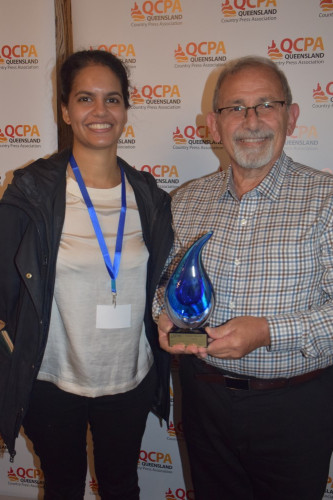 Uma Patel, Google presents Carl Portella, Cairns Local News with the winning trophy